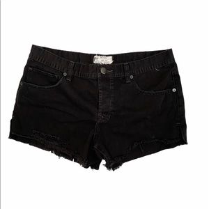 Free People Black Wash Destroyed Denim Jean Short